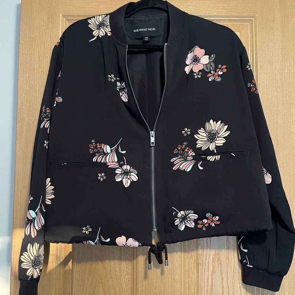 Who What Wear Black Floral Bomber Jacket